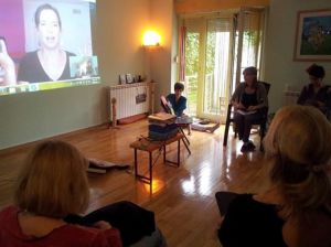 Sarah J Swofford presents a workshop for a mom's group in Belgrade, Serbia